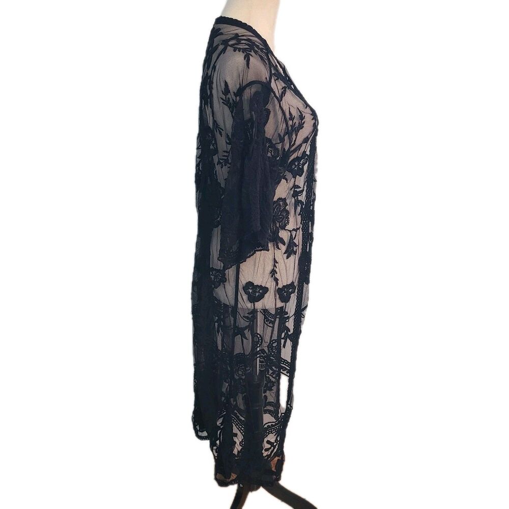 Ember Black Lace Duster Kimono XL Sheer Floral Boho Whimsigoth Festival Romantic - Picture 5 of 10